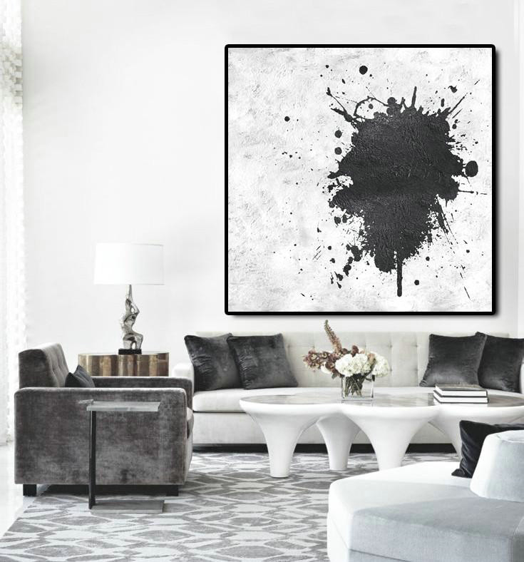 Extra Large Acrylic Painting On Canvas,Oversized Minimal Black And White Painting - Abstract Painting Modern Art